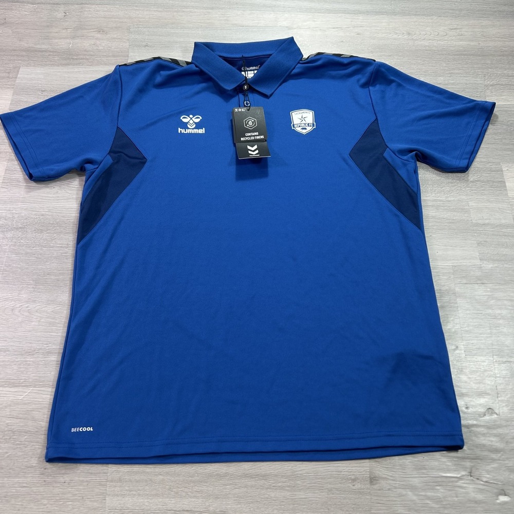 NEW Sacramento Republic FC Polo Shirt Mens Large Blue USL Soccer Hummel Top